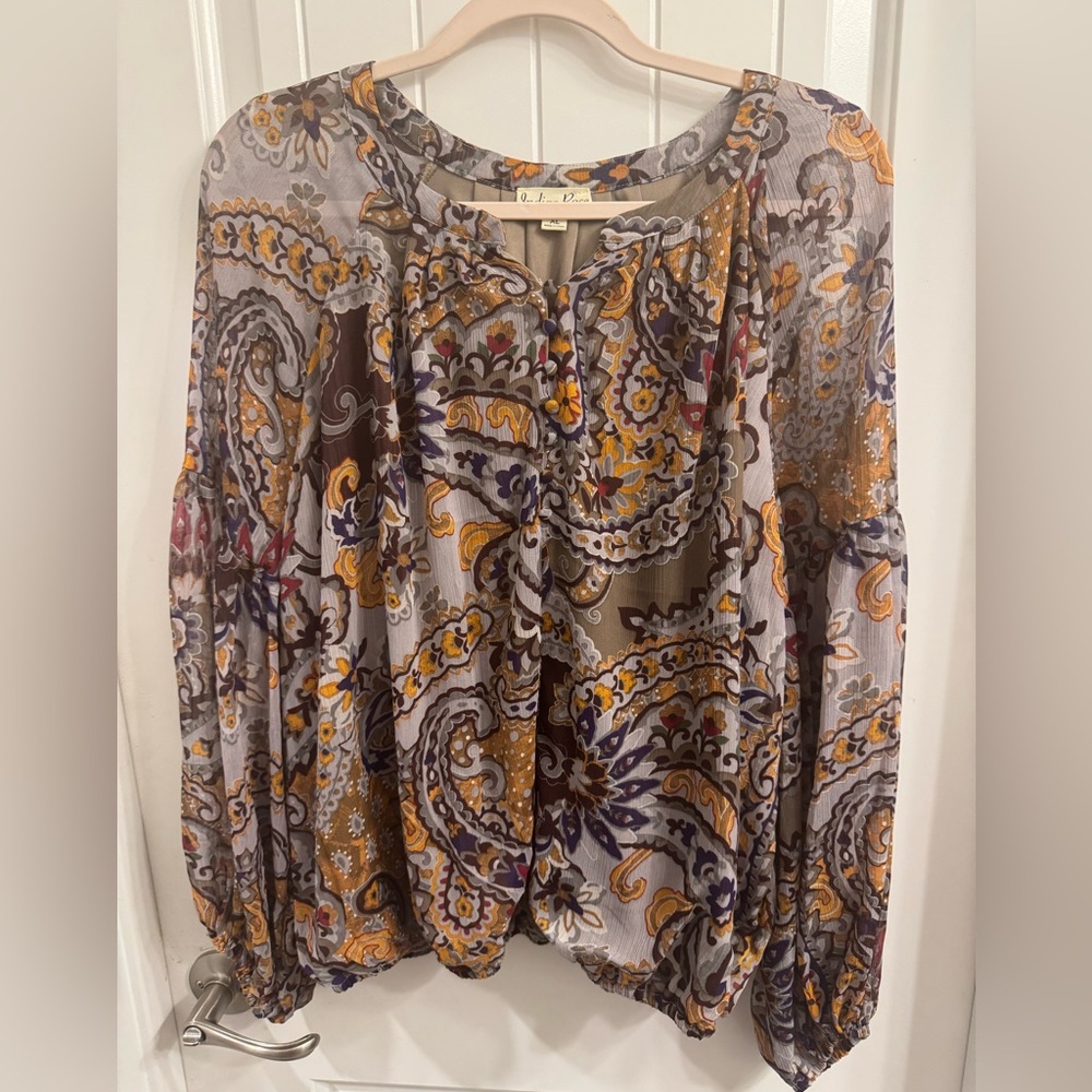Indigo Rose XL Multicolor Floral Paisley Top